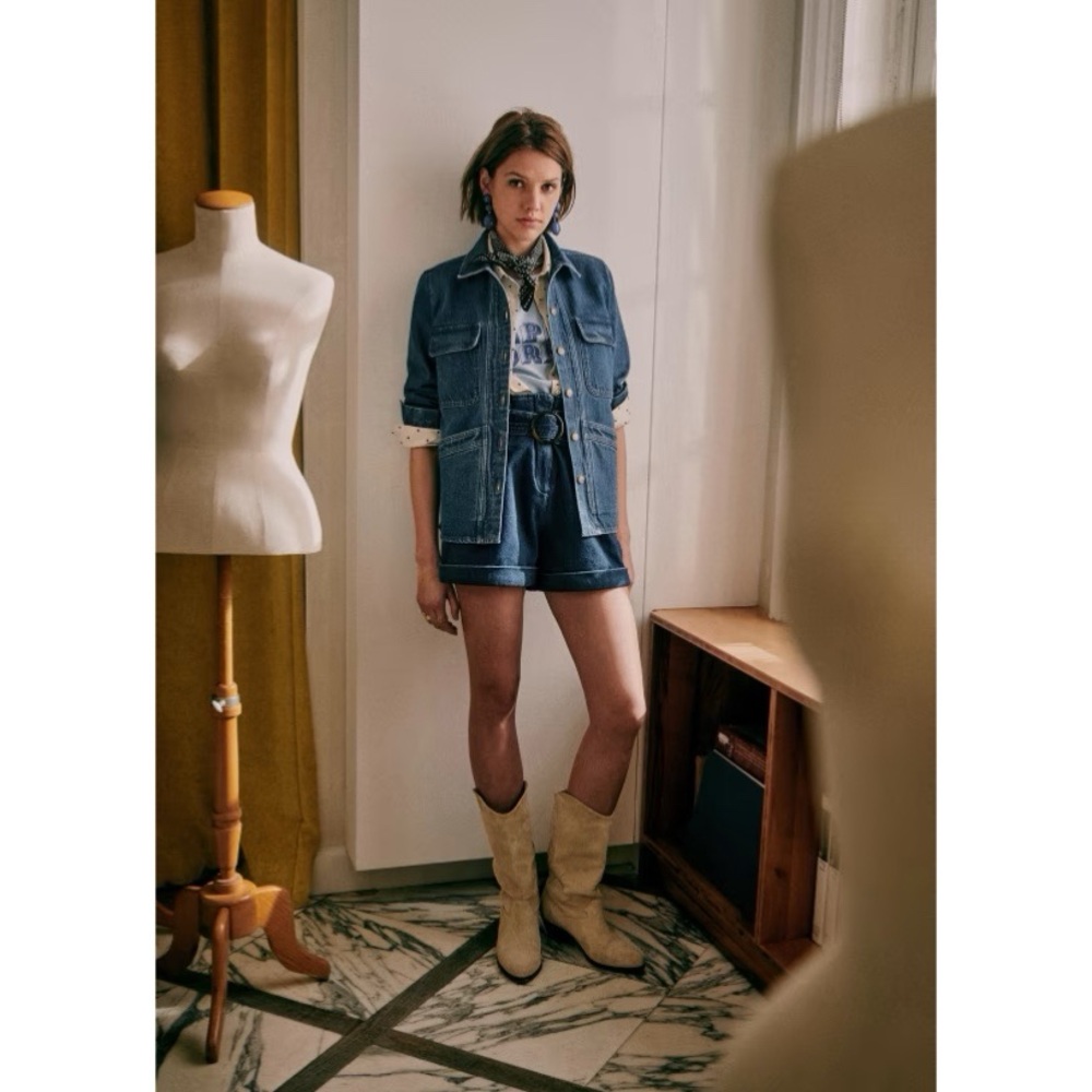 Sezane Willa Denim Jacket In Light Blue Denim Size XXS - Picture 5 of 10